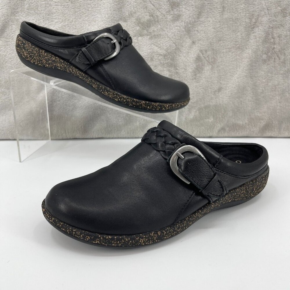 Aetrex Libby Comfort Clog Black Leather Slip On Arch Support